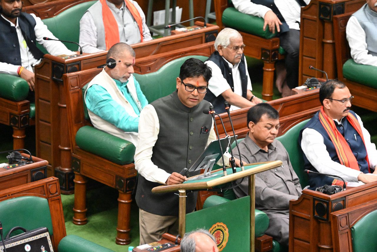 Finance Minister OP Chaudhary: Finance Minister OP Chaudhary presenting the budget in the House.